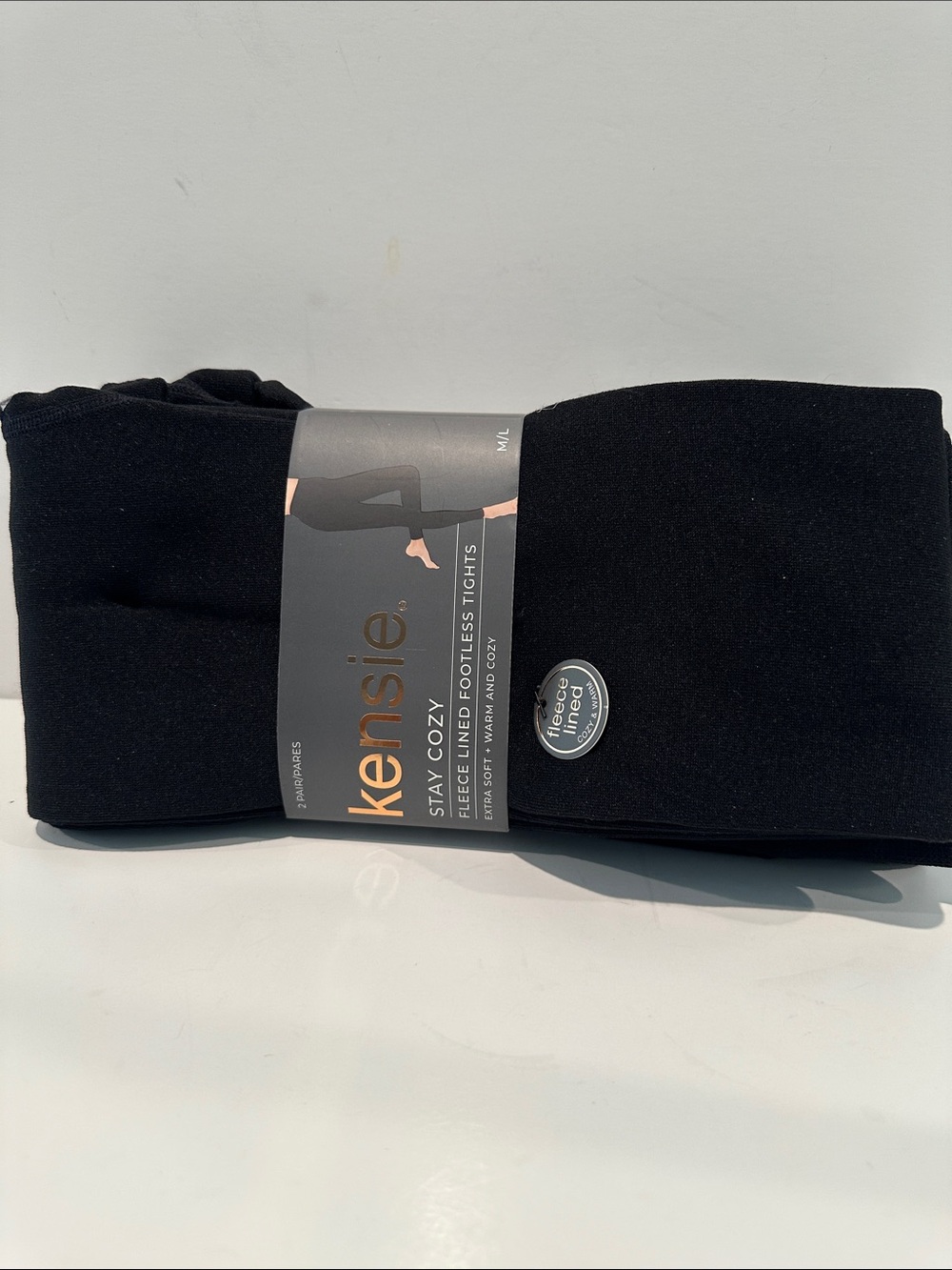 Nwt KENSIE (2)pack Stay Cozy Fleece Lined Footless Tights. Extra Soft and Warm.